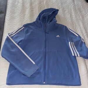 Gently Loved Adidas Light Blue Hoodie with White Stripes **Missing Drawstring **